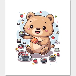 Cute Quokka eating sushi roll Posters and Art